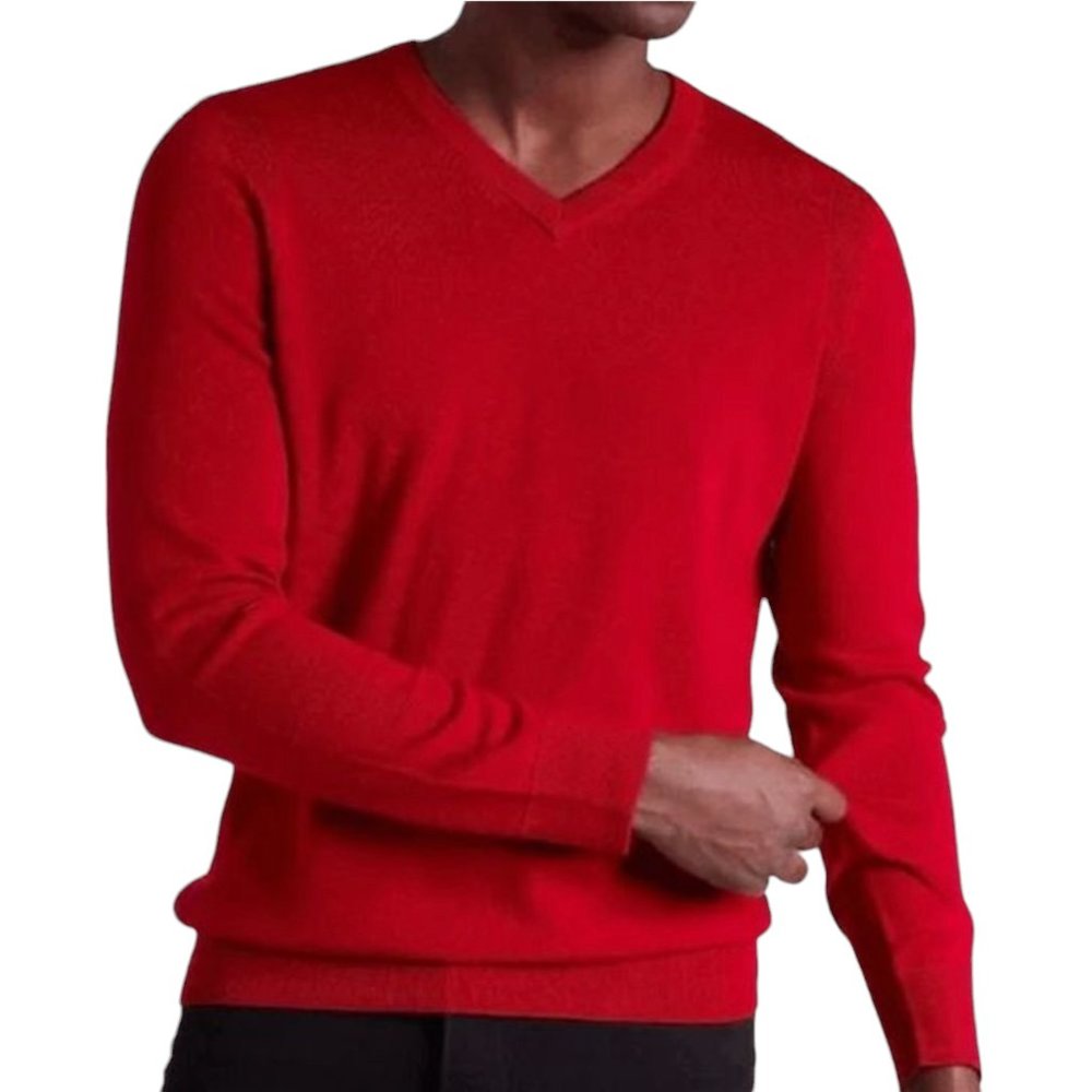Hart Schaffner Marx Men's Merino Wool Sweater, V-neck, Red, L